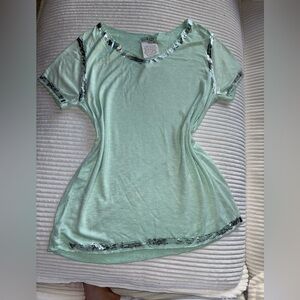 Mint Green Short Sleeve Top with Silver Accents